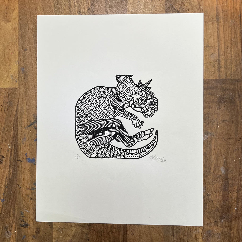 Pachyrhinosaurus Woodblock Print on Paper