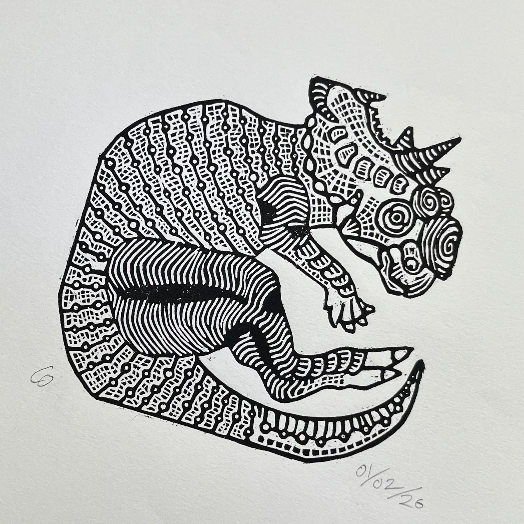 Pachyrhinosaurus Woodblock Print on Paper